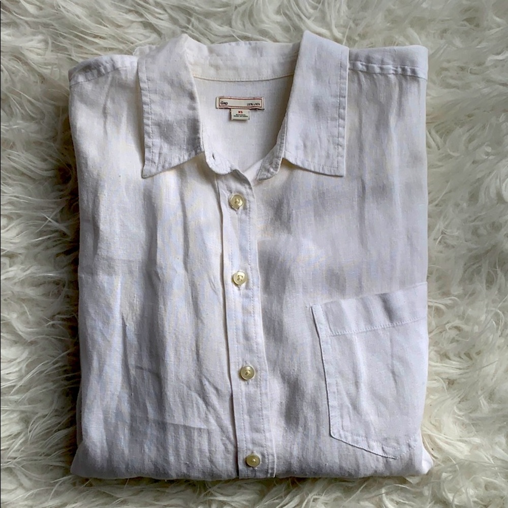 Gap boxy oversized 💯% linen white button down top